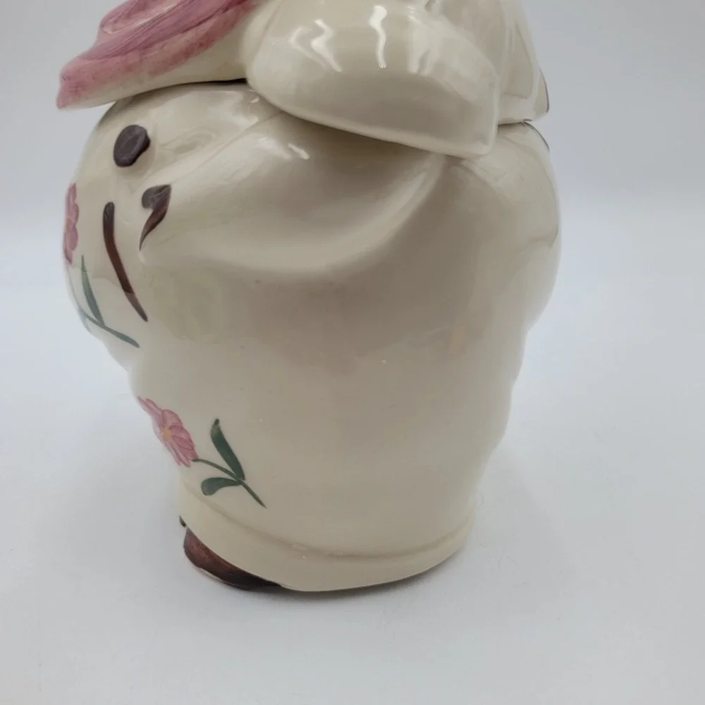VTG Shawnee Smiley Ceramic Pig Cookie Jar Pink Chrysanthemum Floral Scarf CHIP